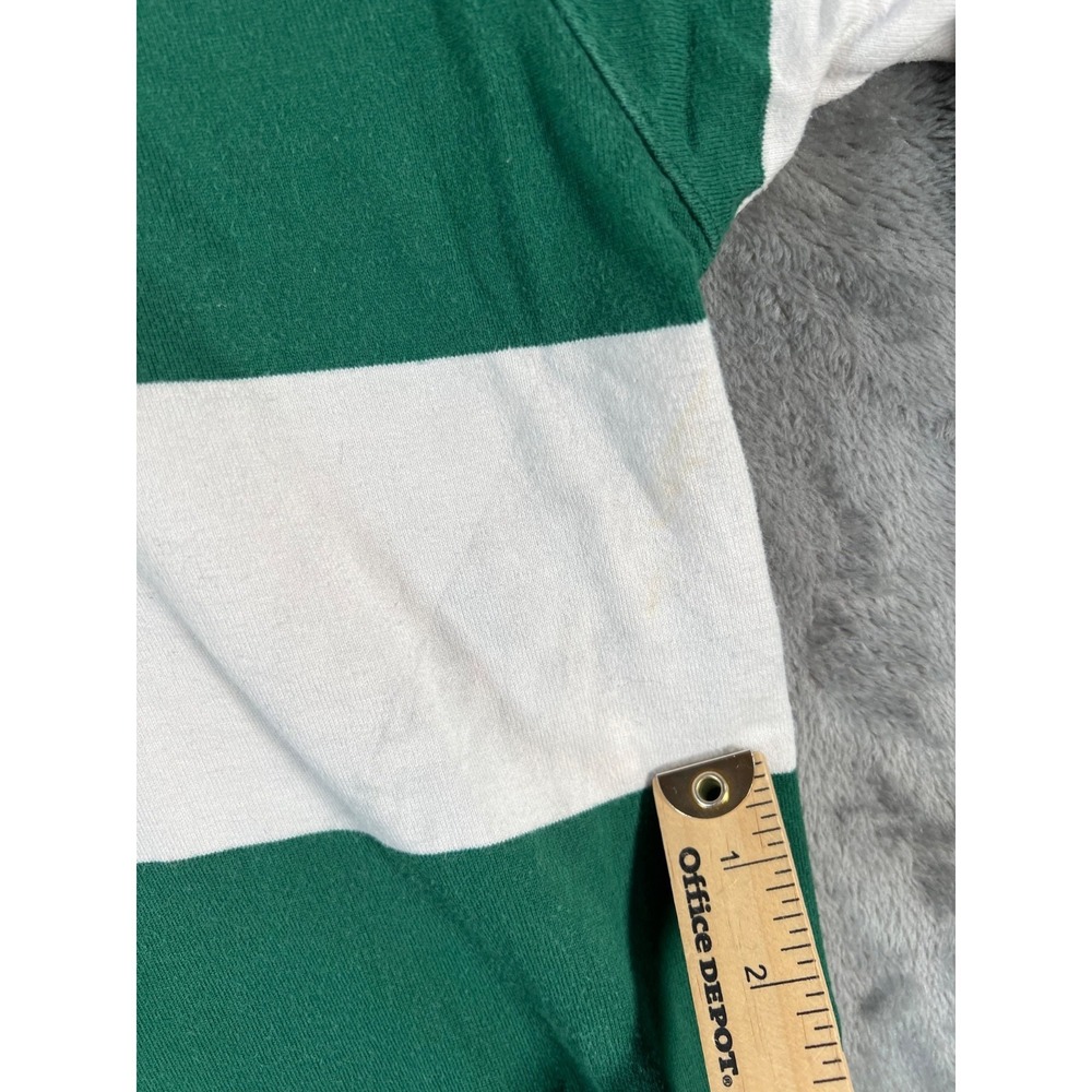 Lands End Vintage Rugby Shirt Mens XL Green White Stripe Heavyweight 90s Polo - Picture 5 of 13